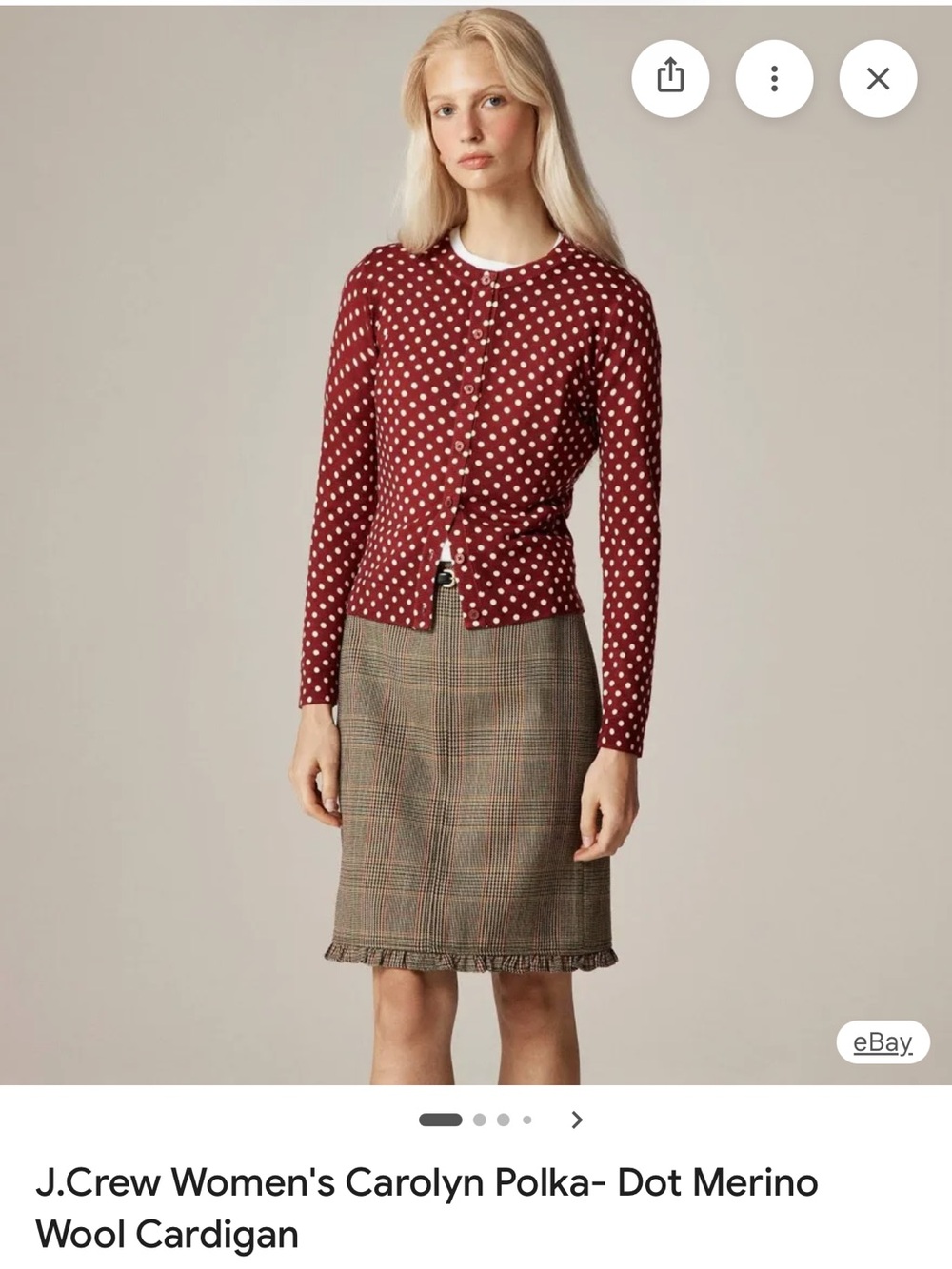 J. Crew Carolyn Polka Dot Merino Wool Cardigan